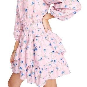 Loveshackfancy Floral V-Neck Long Sleeve Ruffle Dress. Size xS